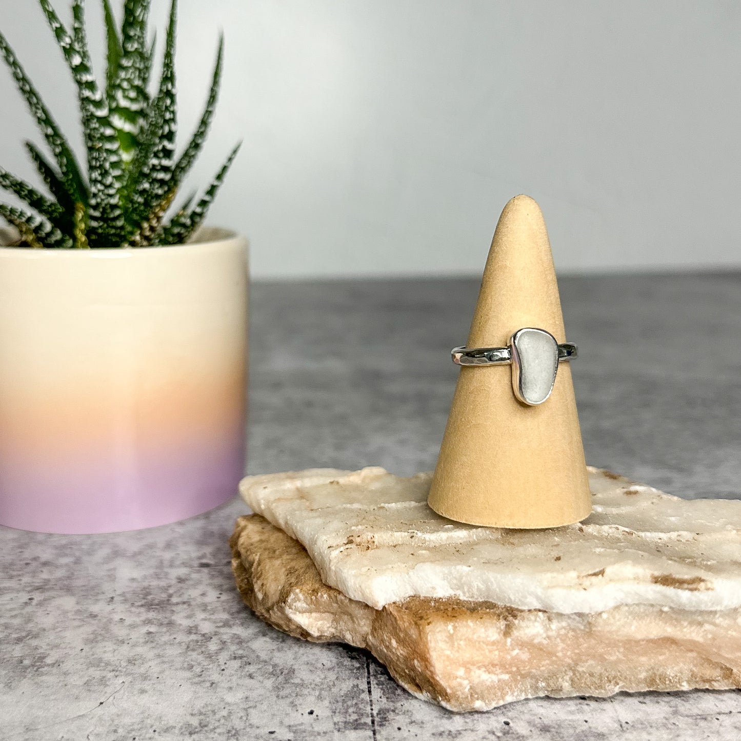 Turquoise & White Sea Glass Sterling Silver Stacker Rings