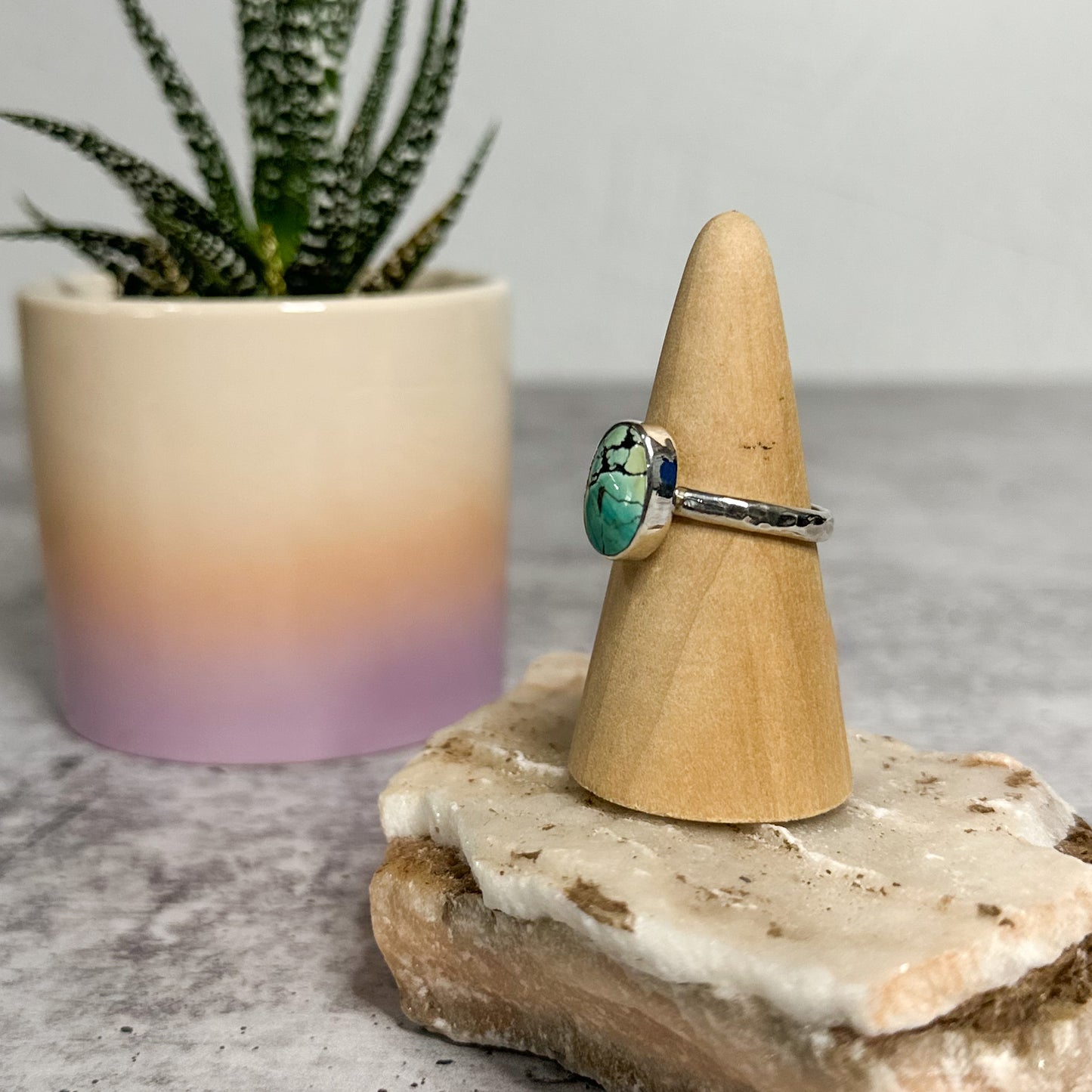 Turquoise & White Sea Glass Sterling Silver Stacker Rings