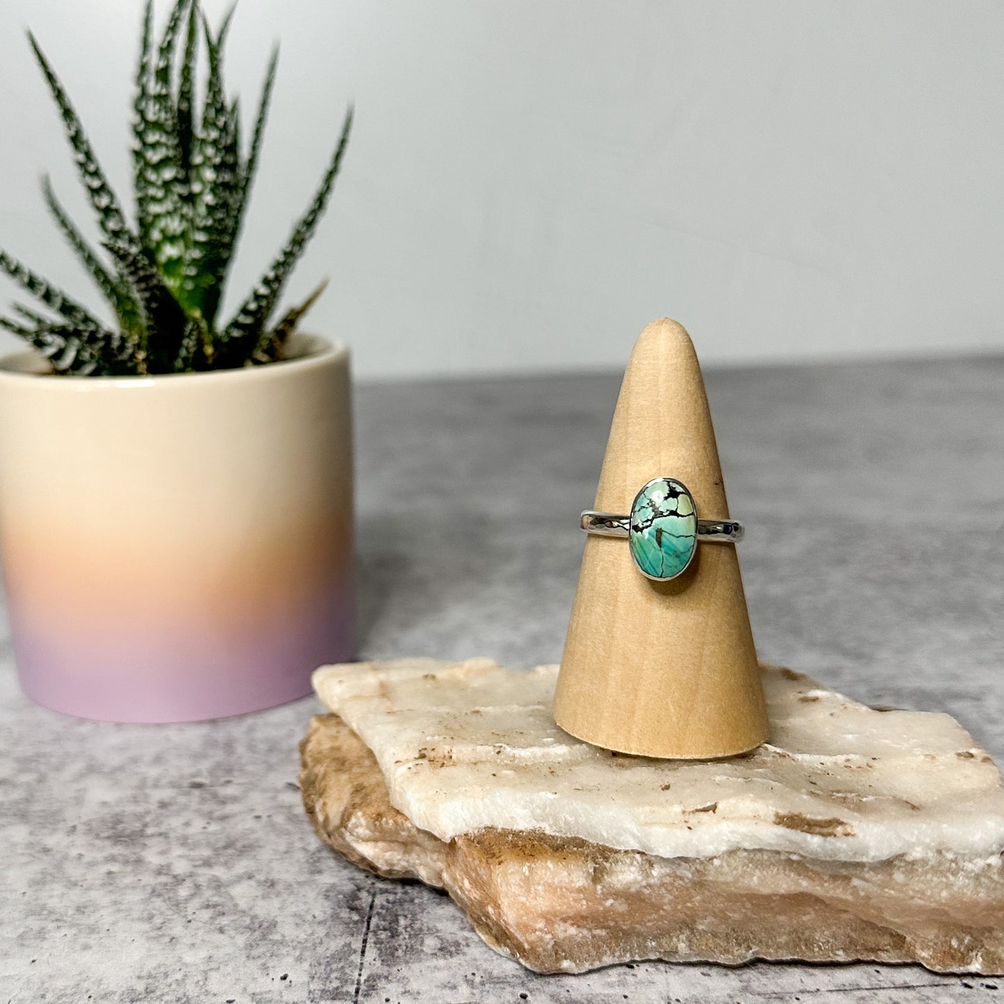 Turquoise & White Sea Glass Sterling Silver Stacker Rings