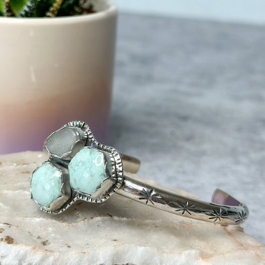Broken Arrow Variscite & Sea Glass Sterling Silver Bracelet