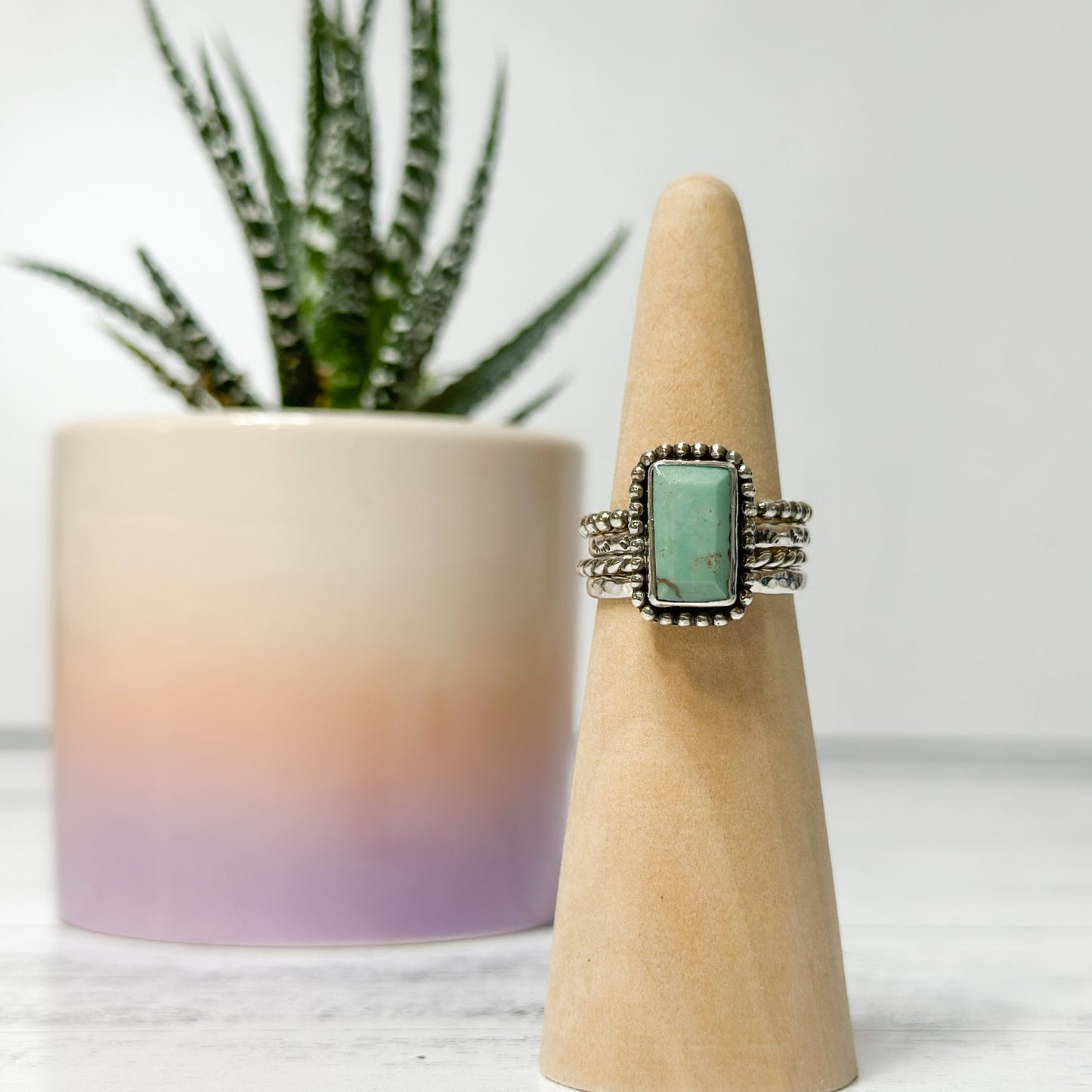 Broken Arrow Variscite Turquoise Four Band Sterling Silver Stacker Rings, Western Jewelry for Women, Turquoise Ring, Stacker Rings for Women