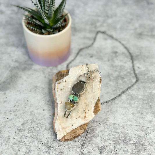 Stacked Turquoise and Stone Sterling Silver Necklace