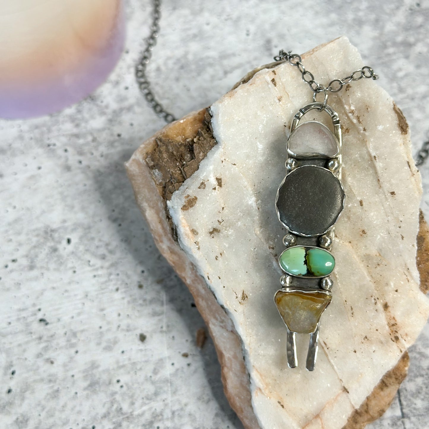 Stacked Turquoise and Stone Sterling Silver Necklace