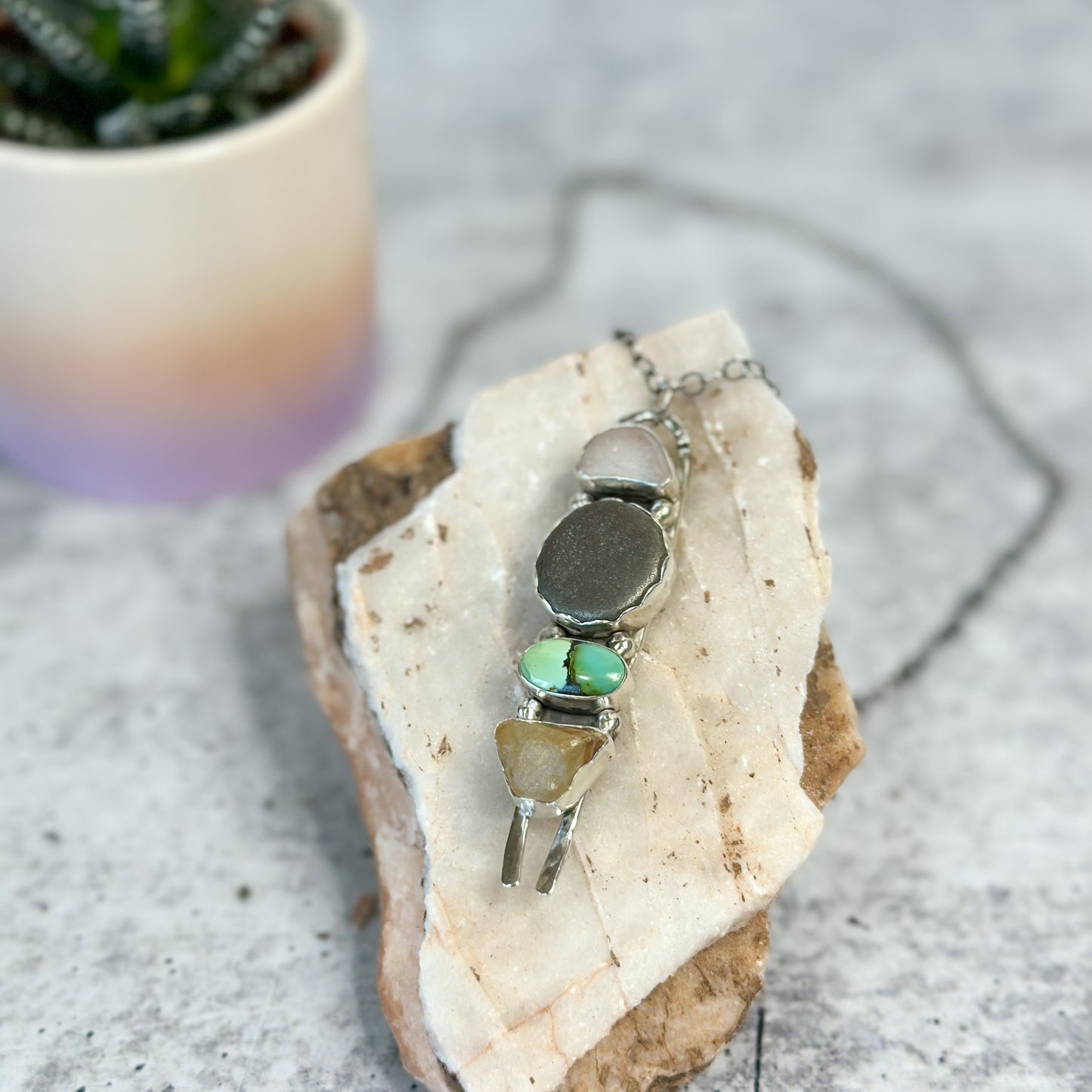 Stacked Turquoise and Stone Sterling Silver Necklace