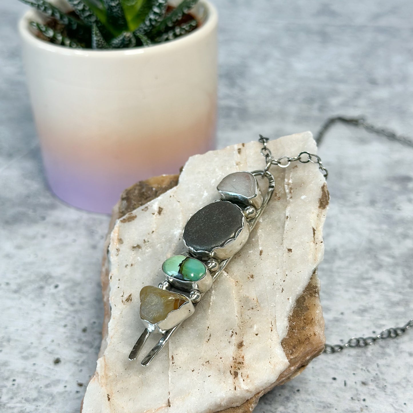 Stacked Turquoise and Stone Sterling Silver Necklace