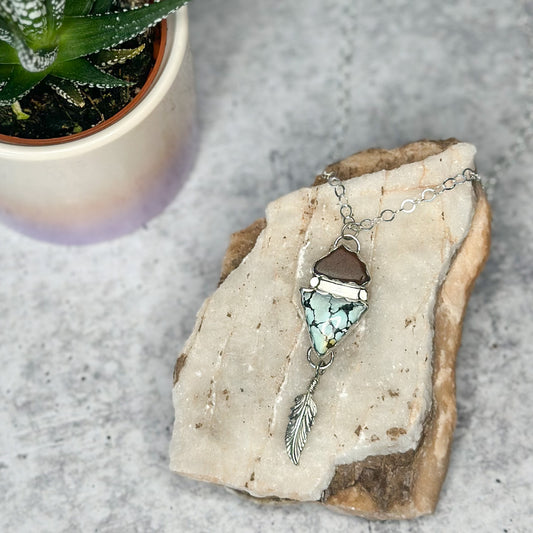 Bamboo Mountain Turquoise and Sea Glass Sterling Silver Necklace